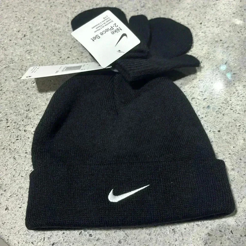 Nike 2 pc.Toddler Beanie/Mittens set,embroidered logo,stretch,warm,winter hat
